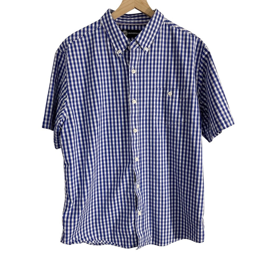 Weatherproof Comfort Stretch Plaid Casual Button Down Shirt Blue‎ Extra Large